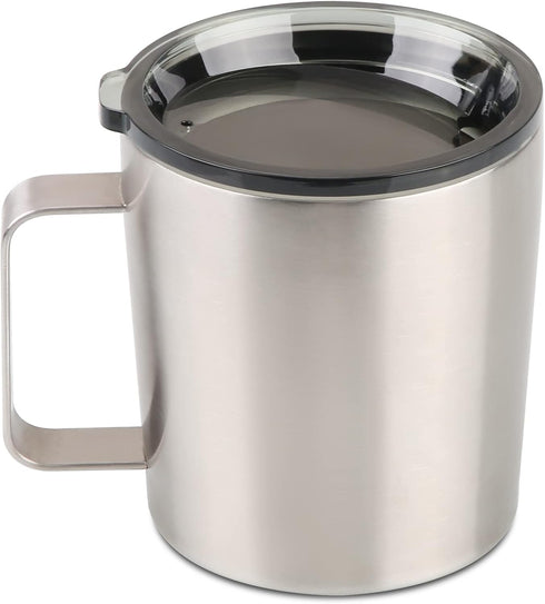 12 oz Insulated Coffee Mug with Lid, Stainless Steel, Double Wall Vacuum Insulated Travel Mug Coffee Cup with Handle, Stainless Steel/Silver (803-...