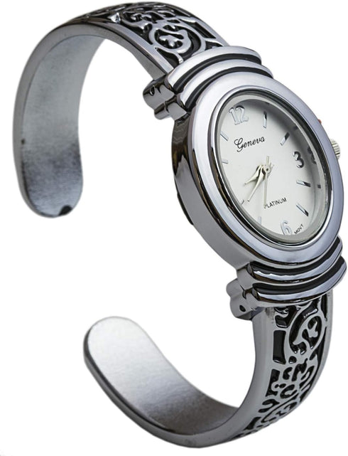 Geneva Womens Oxidized Scroll Design Hinged Fashion Cuff Watch White Dial W9132...
