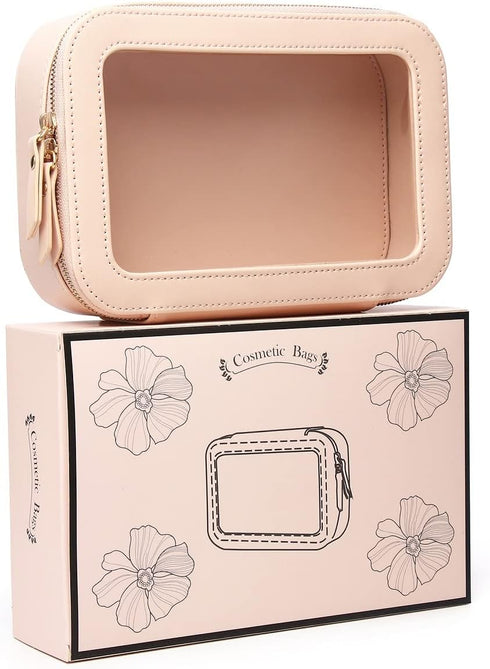 Clear Makeup Bag Travel Case Portable transparent Cosmetic Bag Case Clear Travel Toiletry Makeup Bag for Car with Zipper for Women (A/Pink-1, M)...