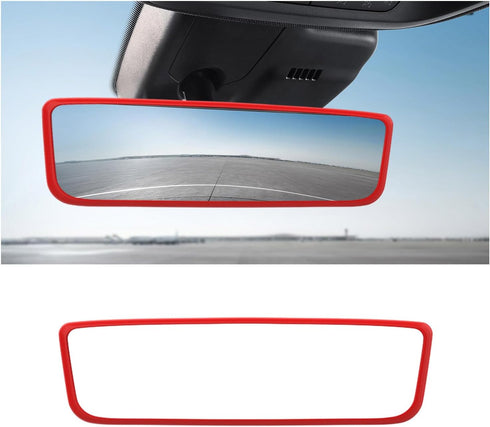 Car Rear View Mirror Protector Frame, Silicone Auto Rearview Mirror Protection Cover Compatible with Model 3/ Y, Interior Rear View Decoration Tri...