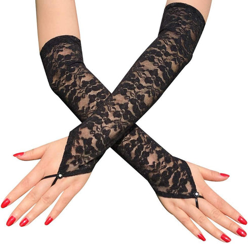 Women's Elegant Lace Gloves, Elbow Length Fingerless Lace Gloves for Opera Party 20s Evening Wedding Dinner Bridal...