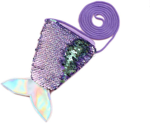 Starte Small Mini Coin Purse Messenger Bag Crossbody Satchel for Kids Girls,Mermaid Sequin Bling Bag for Girls Backpack,Purple...