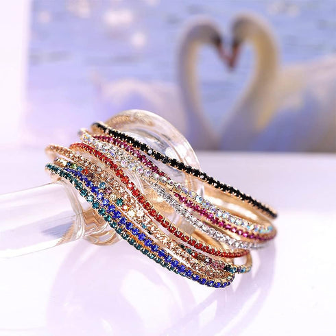 Pingyongchang Multicolor Rhinestone Bracelet Set for Women Crystal Tennis Bracelet Beaded Stretch Strand Stacked Bracelet 8 Pcs...