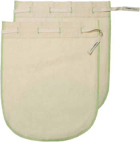 Worlds Best Reusable Organic Cotton Muslin Fine Mesh Straining Bags - Nutmilk Set (Large 2 Pack) (cold brew, coffee filter, loose leaf tea infuser...