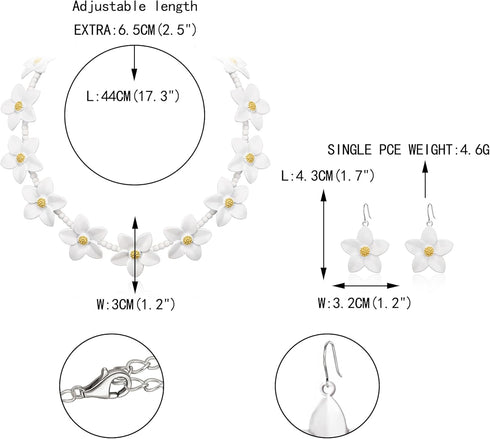 EVER FAITH Flower Jewelry Sets for Women, Dainty Enamel Faux Pearl Bead Wedding Party Choker Necklace Hook Earrings Set Summer Beach Accessories f...