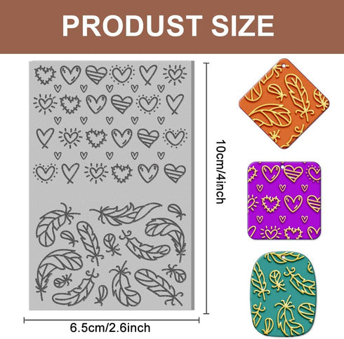 CHGCRAFT Polymer Clay Texture Sheets Heart Texture Stamp Sheets Feather Clay Texture Mat Plant Modeling Pattern Pad Texture Sheets for Polymer Cla...