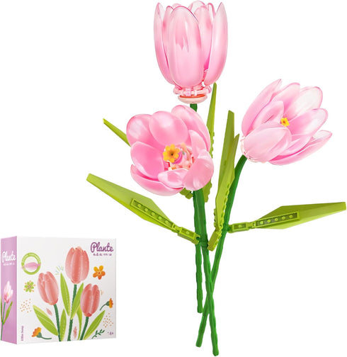 Flower Bouquet Building Kit, Tuplis Building Blocks Sets Valentines Creative Home Decor Gifts for Girls Women Adults Mother Father (Gradient Pink)...