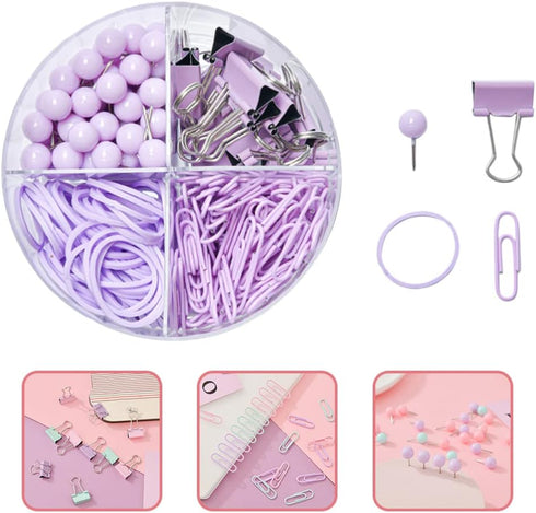 Push Pin Clips Office Decor Purple Office Supplies for Women Paper Clips Push Set Paperclips Thumb Tacks Rubber Bands Classroom Teacher Home Desk ...