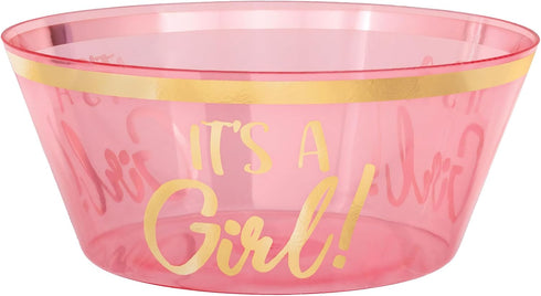 Amscan Hot Stamped It's a Girl Serving Bowl, 120 oz. - 1 Count | Elegant Gold & Pink Plastic Party Dish, Perfect for Baby Showers and Reveal Celeb...