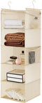 MAX Houser 5 Shelf Hanging Closet Organizer, Space Saver, Cloth Hanging Shelves with 4 Side Pockets, Foldable, Beige...