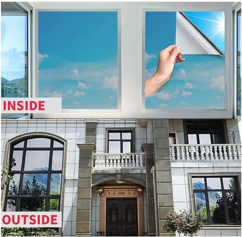 One Way Mirror Window Film Daytime Privacy, Heat Control Sun Blocking Anti UV Reflective Film Static Cling for Home Office Living Room (Silver, 17...