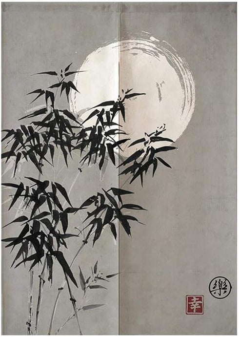 MYRU Japanese Noren Doorway Curtain Tapestry (Bamboo and Moon,33.5 Inches x 59 Inches)...