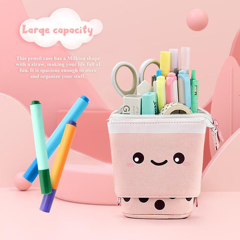 Cute Standing Pencil Case for Kids, Pop Up Pencil Box Makeup Pouch, Christmas Gift Kids Corduroy Pen Holder Organizer Cosmetics Bag, Kawaii Statio...