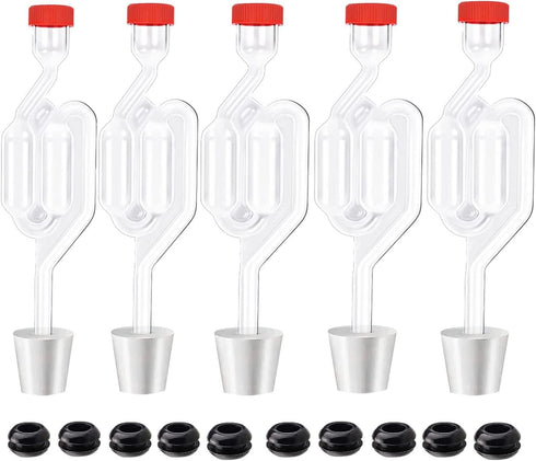 Zazolyne 5ct. S - Shape Airlock with # 6 Stopper 5pcs & Grommets 10pcs,Bubble Fermentation Airlock for Brewing Wine Making Sauerkraut Kimchi (Impr...