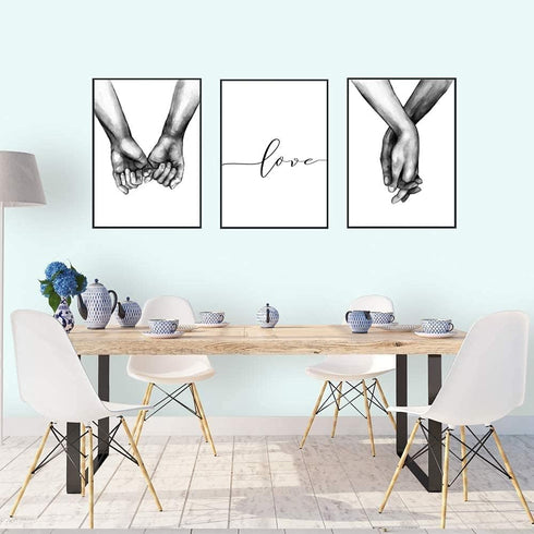 16"x20" Love and Hand in Hand Wall Art Canvas Print Poster,Simple Fashion Black and White Couples Sketch Art Line Drawing Decor for Home Living Ro...