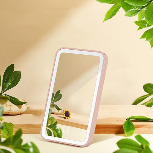 Car Sunshade Mirror Clip Vanity Mirror, Car Sun Visor Makeup Mirror Surround LED Lights Touch Screen Plug and Play with Back Clip, Universal for C...