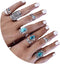 Barode Boho Turquoise Knuckle Vintage Feather Joint Knuckle Ring Set Stackable Midi Ring Set for Women(8PCS)...
