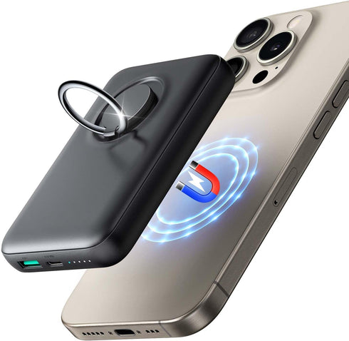 JOYROOM Magnetic Portable Charger 10000mAh Power Bank with Ring Holder, N52 Stronger Magnetic 20W PD Fast Charging Battery Pack Compatible with iP...
