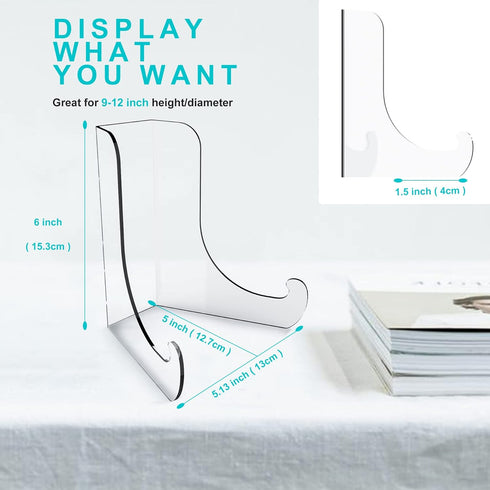Flat Back Acrylic Plate Stand, 6 Inch 2PC Clear Acrylic Display Easel, Clear Tablet Holder for Displaying, 6" H x 5.125" W x 5" D (2 Pack)...