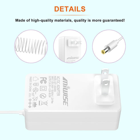 Power Supply Adapter DC24 2A 48W AC to DC Converter Transformer 100-240V AC Input,forfor COB LED Strip, CCTV Camera,White,2.1mm X 5.5mm US Plug...