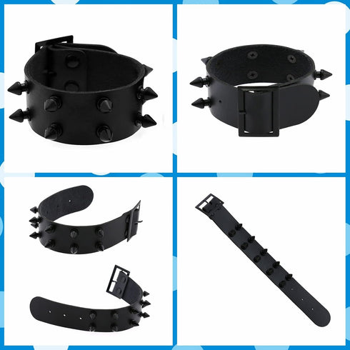 3 Pieces Punk Gothic Jewelry Accessories,Faux Leather Choker and PU Bracelet Cuffs Combo,Black Spikes Design...