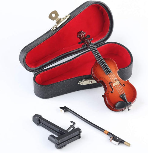 Dselvgvu Wooden Miniature Violin with StandBow and Case Mini Musical Instrument Miniature Dollhouse Model Ornament Home Decoration 393x156x062...