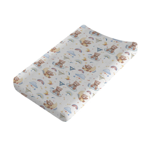 Cute Bear Changing Pad Cover Cartoon Bear Rainbow Moon Stars Clouds Leaf Diaper Changeg Table Sheets Cover for Boys Girls Soft Stretchy Snug Fitte...