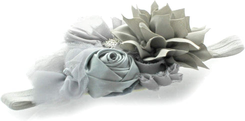 My Lello Headband Shabby Fabric Flower Cluster Baby - Infant - Toddler - Girl Stretchy Elastic Gray...