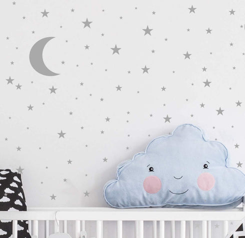 Moon and Stars Wall Decal Vinyl Sticker for Kids Boy Girls Baby Room Decoration Good Night Nursery Wall Decor Home House Bedroom Design YMX16 (Gra...