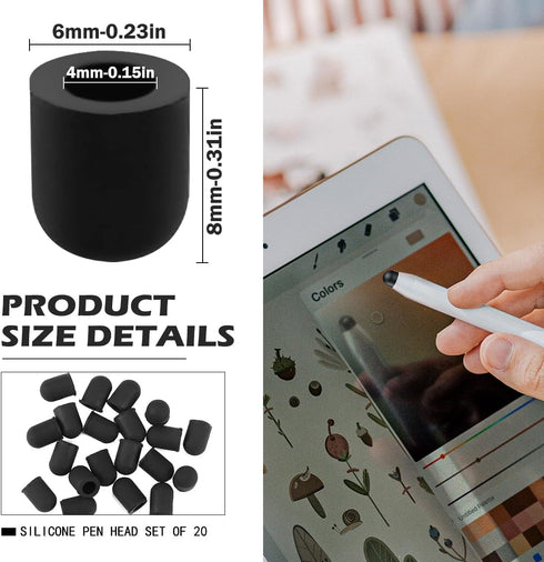 20 Pieces Replacement Tips Touch Screen Pens Tips Silicone Rubber for Touch Pen (Outer Diameter 6mm, Inner Diameter 4mm)...