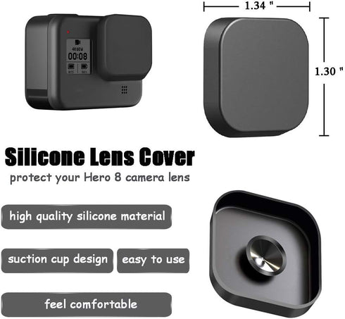 Hero8 Silicon Lens Adsorption Cap and ABS Battery Door Cover with Charging Port (2+1 Packs) for GoPro Hero 8 Black Action Camera?Fire Rock HERO8 P...
