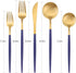Matte Gold Silverware Set with blue handle, Bysta 5-Piece Stainless Steel Flatware Set, Kitchen Utensil Set Service for 1, Tableware Cutlery Set f...