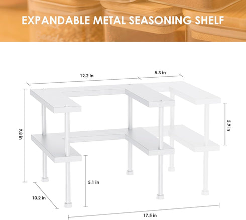 Expandable Spice Rack Organizer, Stackable Cabinet Shelf Organizer Rack, Space Saving Kitchen Seasoning Organizer Storage for Home Pantry Cupboard...