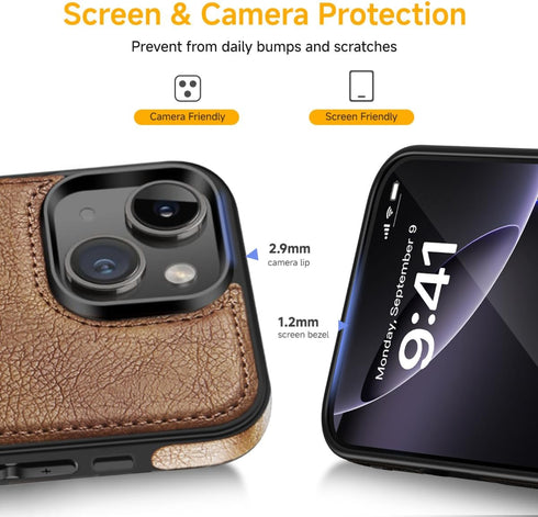 Design Compatible with iPhone 13 Mini Case Luxury Leather Business Vintage Slim Non-Slip Soft Grip Shockproof Protective Cover (2021) 5.4 Inch (Br...