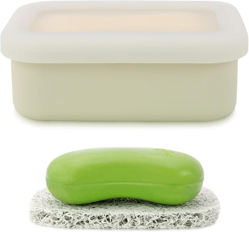 Travel Soap Case, Leak Proof Travel Soap Container, Silicone Soap Box with Drainage Layer, Shatterproof Soap Holder for Travel, Camping, Gym(Off-W...