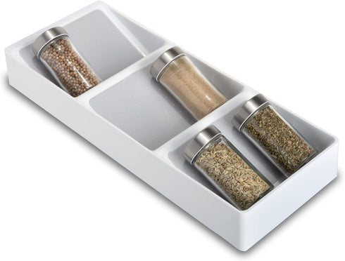 Smart Design 3 Section Plastic Spice Rack Drawer - Non-Slip Lining and Feet - BPA Free - Seasoning Jars, Makeup Storage, Countertop Bottle Tray, 3...