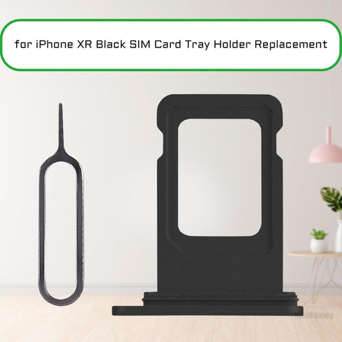 for iPhone XR Black SIM Card Tray Holder Replacement Single SIM Version for iPhoneXR Card Slot with Waterproof Rubber Ring Repair Fix Kit Card Rem...