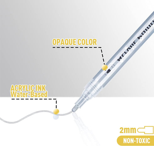 AKARUED Silver Acrylic Paint Markers, 8 Pack Acrylic Silver Paint Pen Sets for Rock Painting, Wood, Stone, Glass, Ceramic, Paper, Drawing, Art Pro...