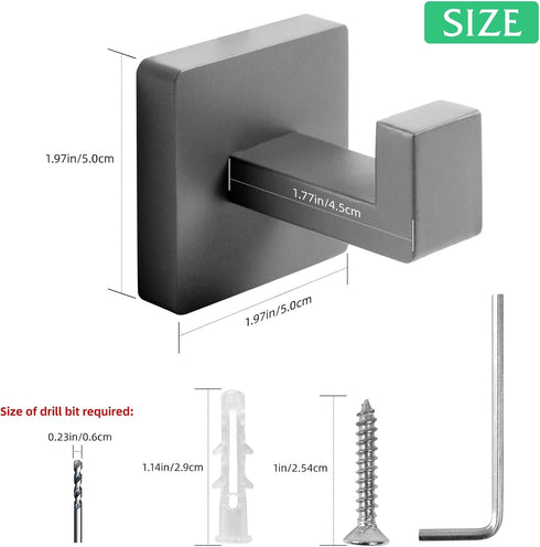Towel Hooks Robe Hook Coat Hook Stainless Steel Heavy Duty Bathrooms Square Hooks wall mounted for Bathroom Kitchen Bedroom 2 Pack Grey...