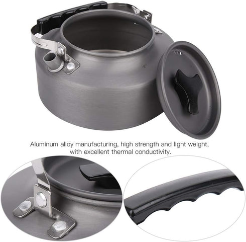Camping Tea Kettle Teapot Outdoor Camping Kettle 1.1L,Portable Coffee Pot Teapot Picnic Set Wood Stove Steamer for Hiking (grey)...