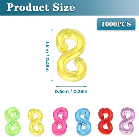 S Clips Rubber Band Clips 1000 Pieces Loom Rubber Band Clips Plastic Band Clips Connectors Refills Bracelet Kit Clip for Loom Bracelets DIY Making...