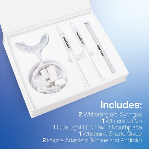 AquaSonic Power Bright Teeth Whitening 3-in-1 Kit | 2 Whitening Gel Syringes | 1 Blue LED Light Mouthpiece | 1 Whitening Pen | Easy Safe Fast Resu...