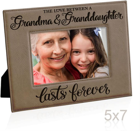 KATE POSH The Love Between Grandma and Granddaughter Lasts Forever, Engraved Grey Leather Frame, Grandma Gifts, First Time Grandma, Mother's Day (...