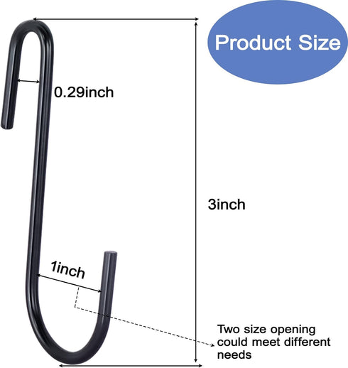 30 Pack 3 inch Heavy Duty S Hooks Black Pan Pot Holder Rack Hooks S Shaped Hanging Hooks Hangers for Kitchenware Spoons Pans Pots Utensils Clothes...