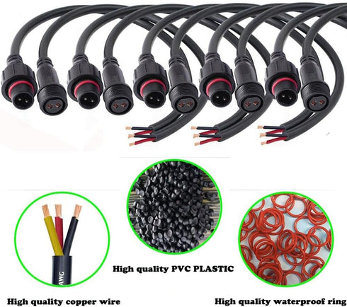 2 wire waterproof connector, 2Pin Male Female Plug LED Connector,with 16AWG IP68 20CM Extension Cable for Car, Boat,Truck,Indoor/Outdoor LED Strip...