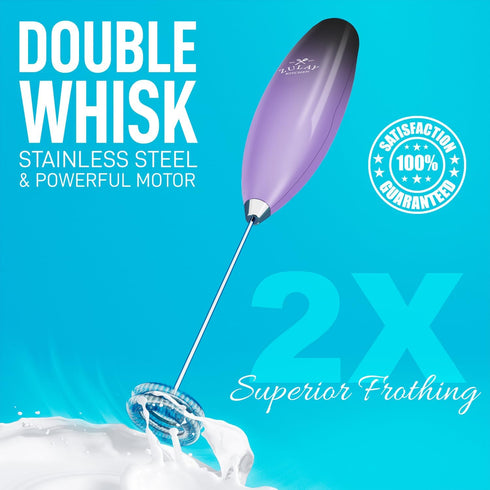 Zulay Kitchen Powerful Double Whisk Milk Frother Handheld - Foam Maker With Stand - Whisk Drink Mixer for Coffee, Mini Foamer for Latte, Matcha, F...