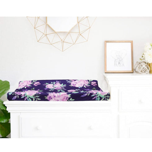 Purple flower Changing Pad Cover Diaper Changing Mat Cover Sheets for Newborn Girls Soft Breathable Nursery Changing Table Sheets...