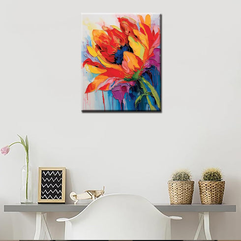 Tulip Flower Paint by Number for Adult,Abstract Graffiti Painting by Number Kits On Canvas, DIY Oil Painting Acrylic Paints,leafage Paint by Numbe...