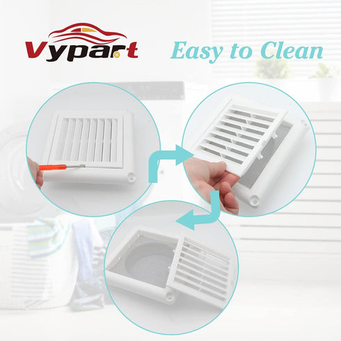 4" Louvered Vent Cover by Vypart Exterior Wall Air Vent Cap Replacement with Fabric Fine Screen,Vent Louvered Outdoor Dryer Vent Cover with 4 Screws,Easy Install