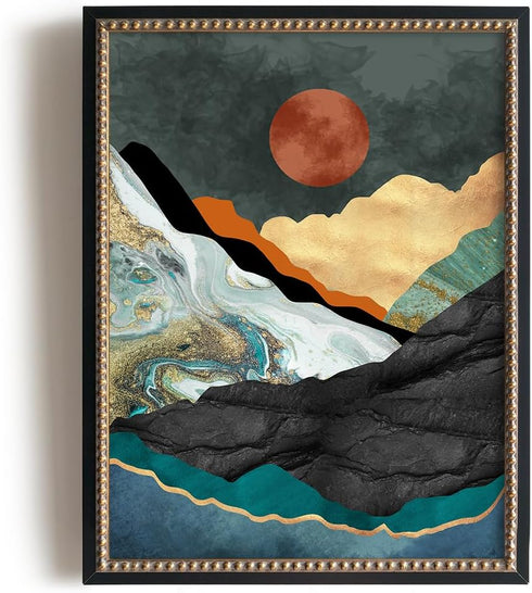 YUMKNOW Boho Mountain Wall Decor - Unframed 12x16, Mid Century Modern Nature Wall Art for Living Room, Teal Bathroom Decorations, Bedroom Pictures...